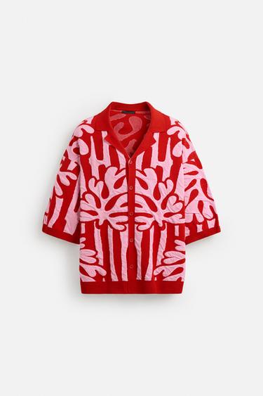 CHEMISE EN MAILLE JACQUARD CONTRASTE - Rouge de Zara - Image 5