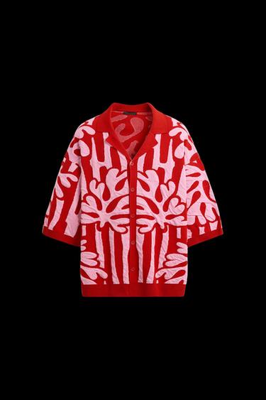 CONTRAST JACQUARD KNIT SHIRT - Red by Zara - Image 0