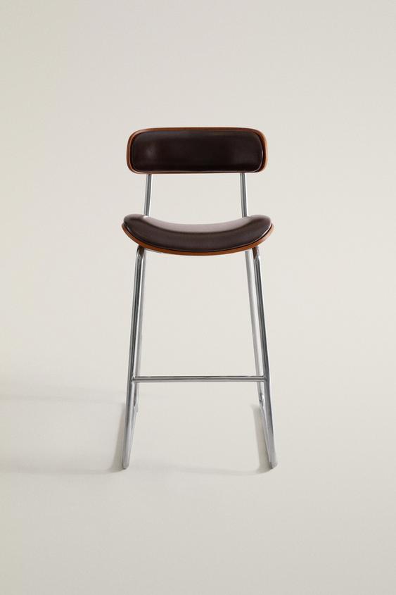 STAINLESS STEEL AND LEATHER BAR STOOL - بني شيكولاته الخاص بـ Zara - صورة 0