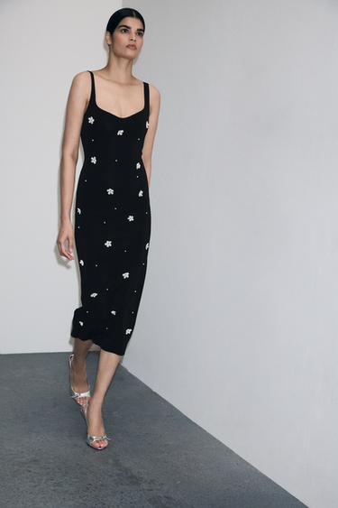 FLORAL STRETCH MIDI DRESS - Black by Zara - Image 0
