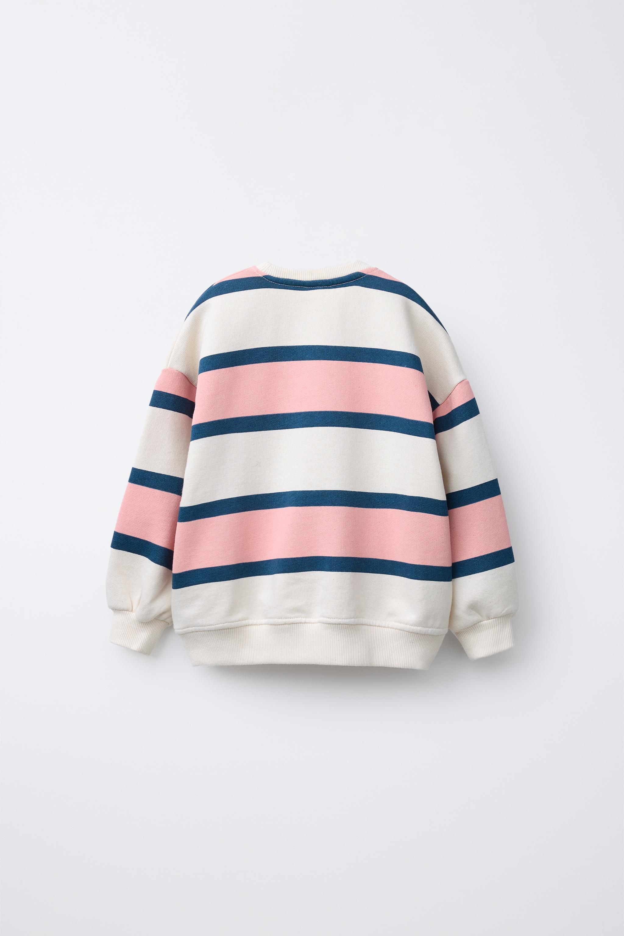★ZARA★ STRIPED SWEATSHIRT WITH SLOGAN STRIPED SWEATSHIRT - Pink / White | ZARA United States