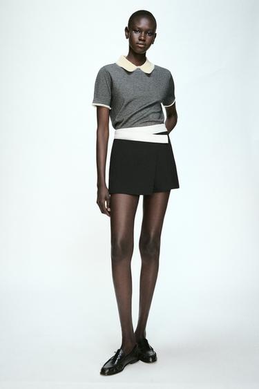 CONTRAST WAIST WRAP SKORT - Black by Zara