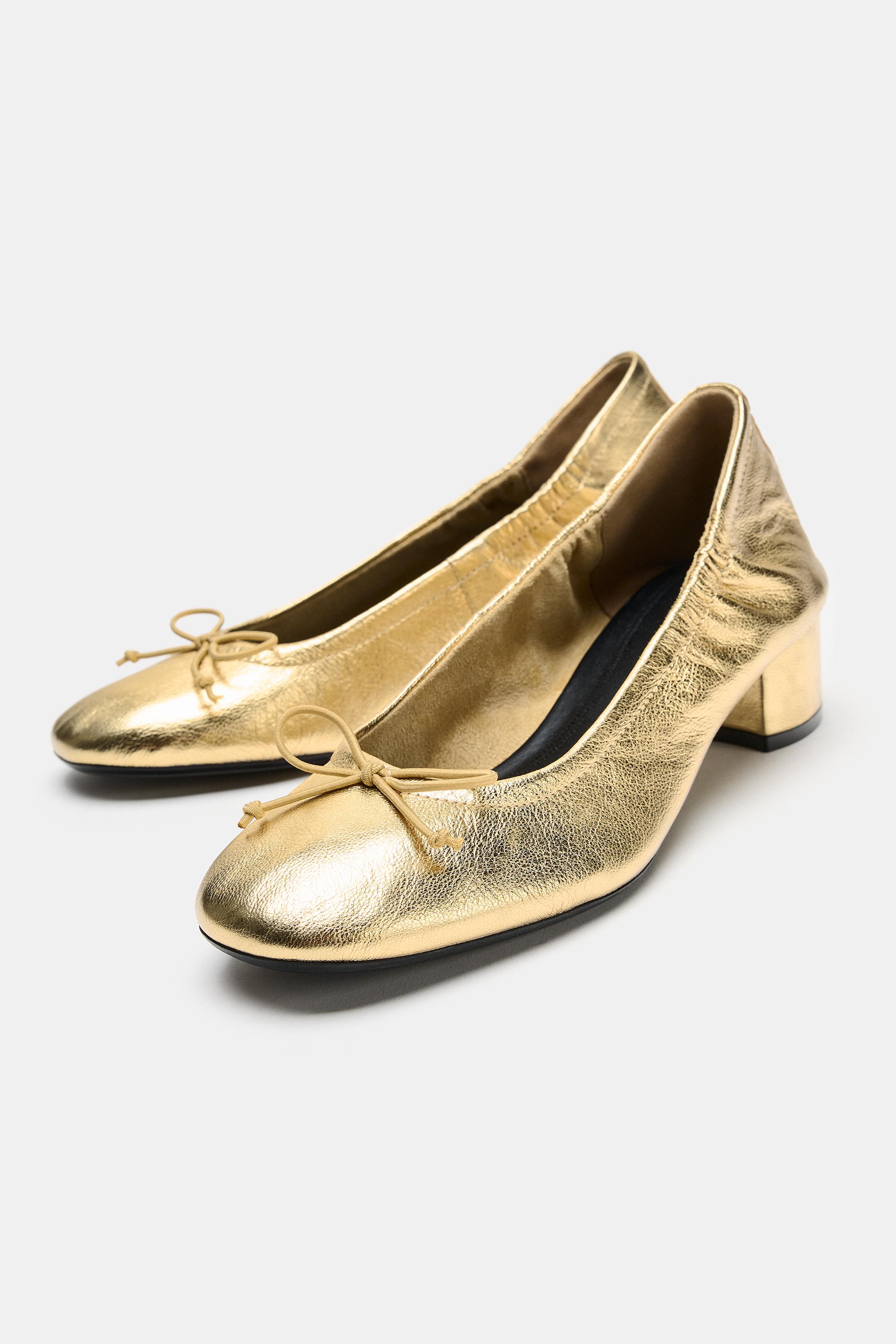 METALLIC LEATHER HEELED BALLET FLATS