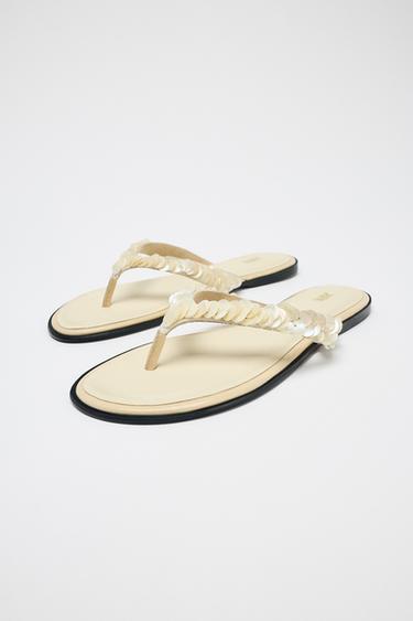BEADED STRAP SANDALS - Beige by Zara - Image 1