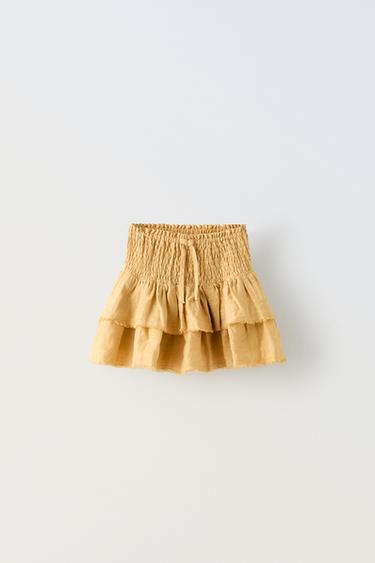 LINEN RUFFLED BERMUDA SKORT - Ochre by Zara - Image 0