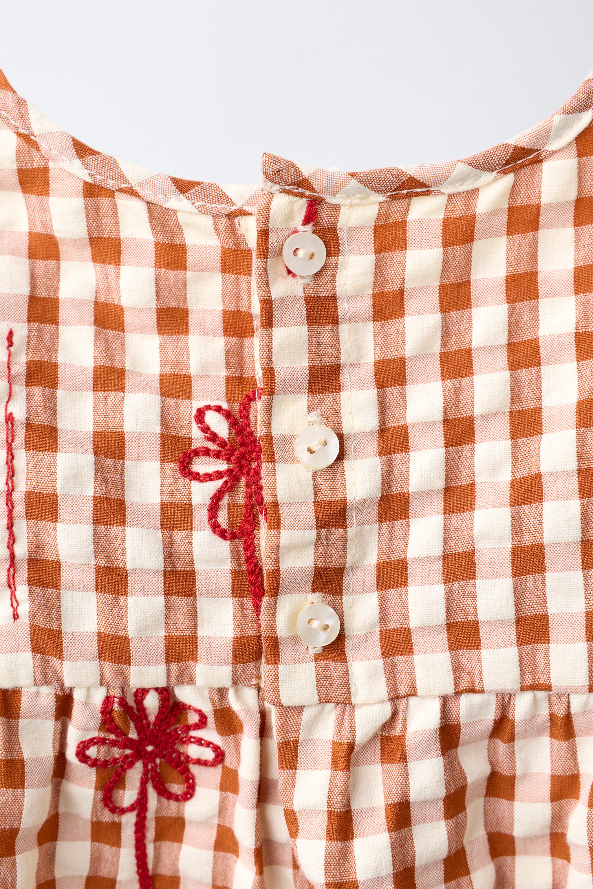 EMBROIDERED FLORAL GINGHAM ROMPER