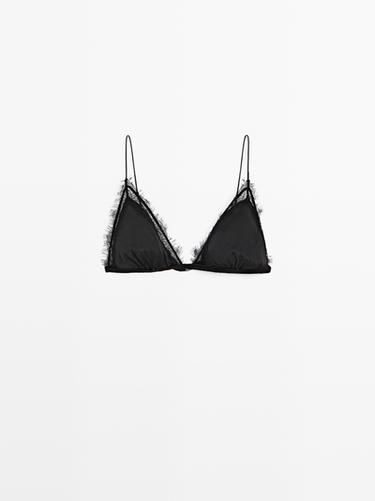 Zara Silk blend top with lace detail - Black