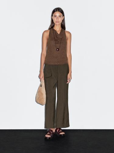 Top punto halter mezcla lino - Marrón vigoré de Zara