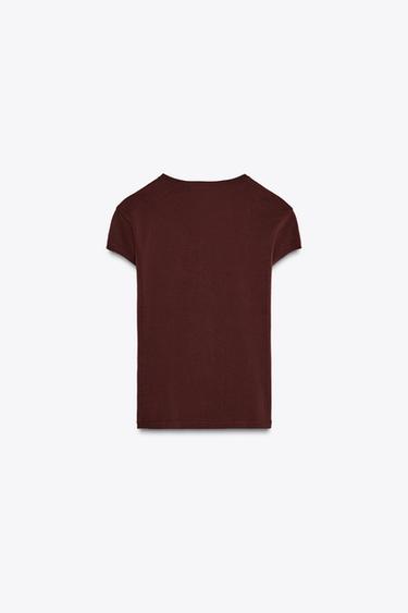 T-SHIRT AJUSTÉ À MANCHES COURTES - Bordeaux de Zara - Image 5