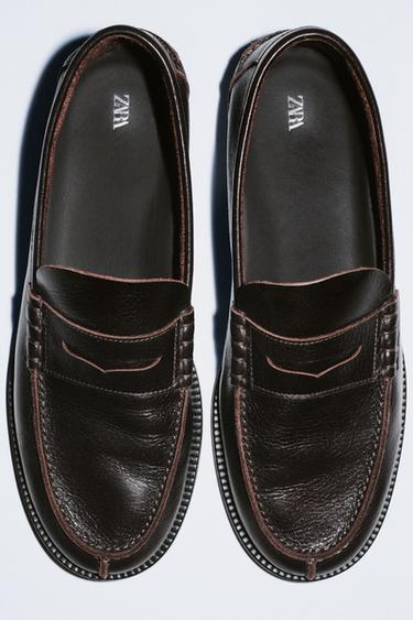 Zara LIMITED EDITION LEATHER LOAFERS - Brown