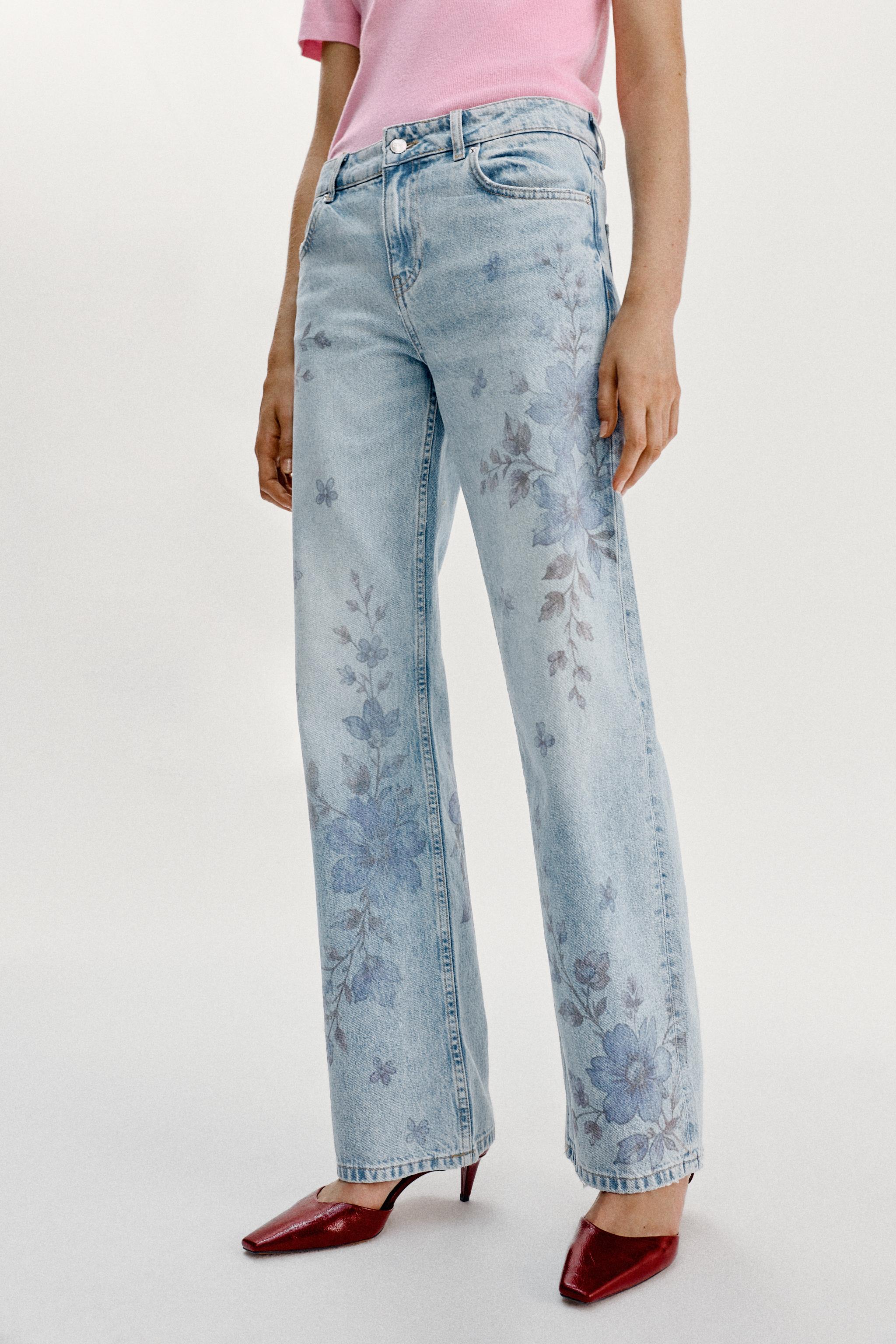 Женские джинсы Zara Z1975 MID-RISE LONG STRAIGHT FLORAL JEANS — фото 2