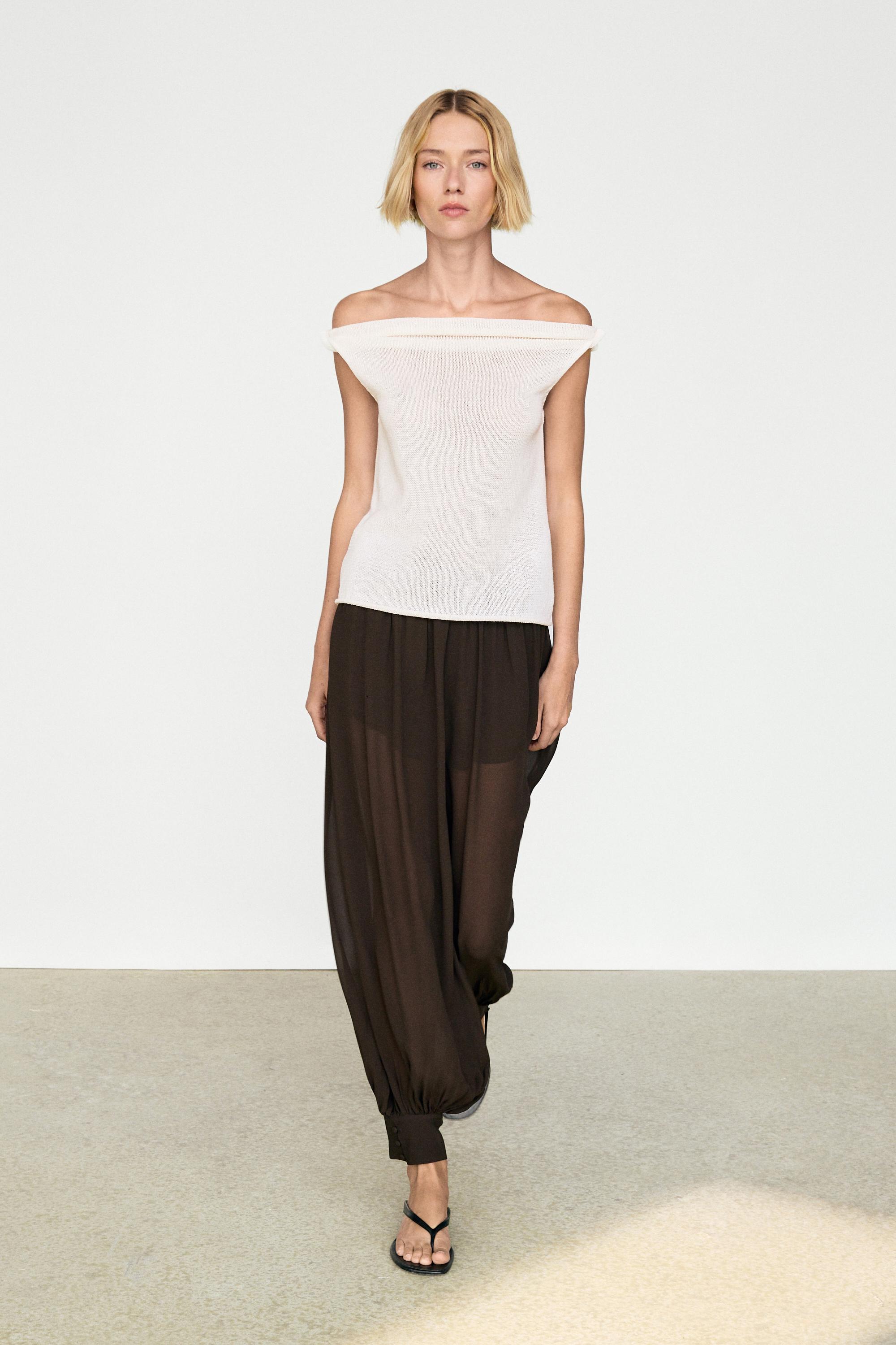 Ribbed knit bandeau top — Ecru