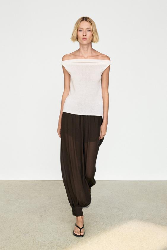 Top bustier en maille côtelée - Écru de Zara - Image 0