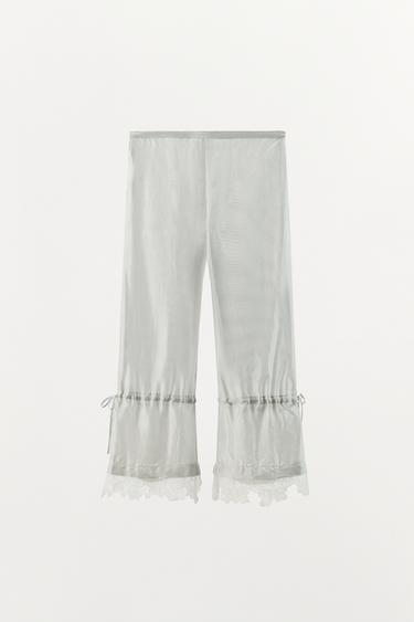 STRIPED CAPRI TROUSERS WITH LACE - Ecru / Beige by Zara - Image 5