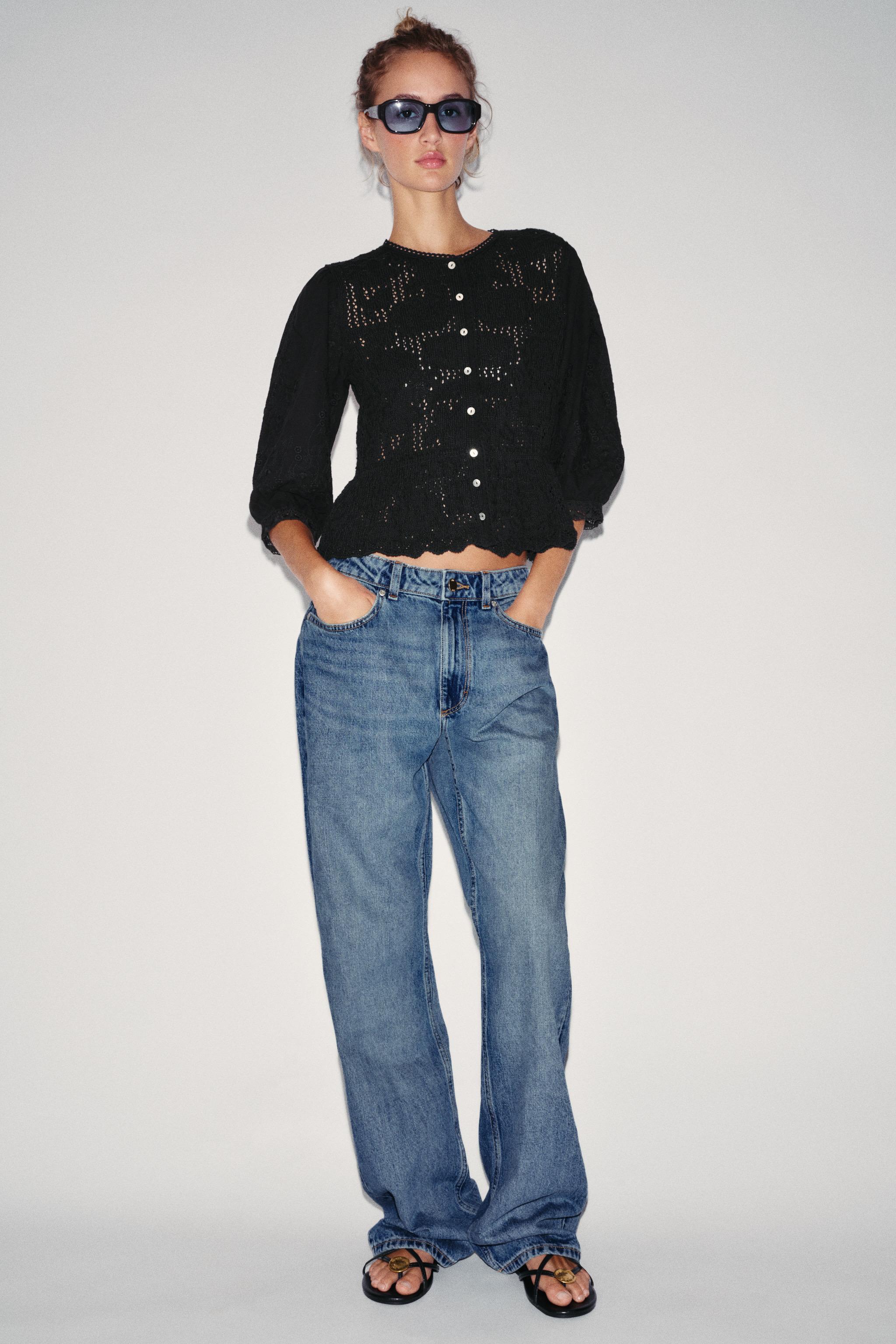 ROMANTIC MIXED-FABRIC CARDIGAN — Black