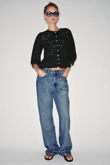 ROMANTIC COMBINED KNIT CARDIGAN - Black by Zara