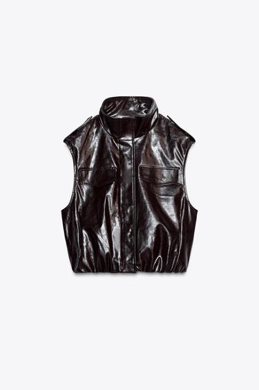 Zara FAUX LEATHER VEST - Dark burgundy