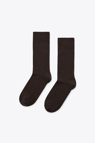 WOOL BLEND RIB SOCKS - Brown by Zara
