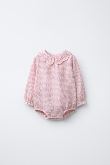BODY TEXTURÉ À CARREAUX VICHY BRODÉS - Rose de Zara