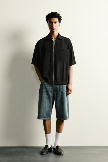 Zara TEXTURED RELAXED FIT SHIRT - Black - Image 0