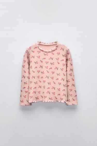 ЛОНГСЛИВ ИЗ МЯГКОЙ ТКАНИ В РУБЧИК С ПРИНТОМ — ТЕЛЕСНО-РОЗОВЫЙ от Zara — изображение 0