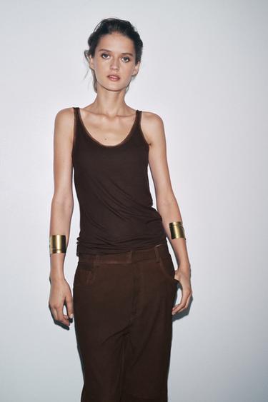 CAMISETA COMBINADA TULE - Marrón escuro de Zara