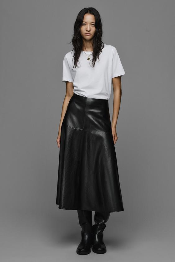 LEATHER EFFECT MIDI SKIRT - Black by Zara - Image 0