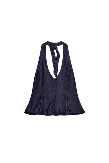 Z1975 HALTER DENIM BALLOON TOP - Blue by Zara