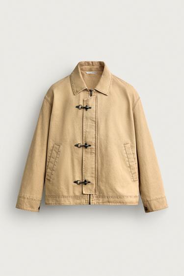 Zara RELAXED FIT FROG FASTENING JACKET - Metal taupe brown