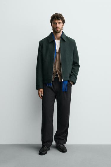 WOOL-BLEND JACKET WITH ZIP - Green by Zara