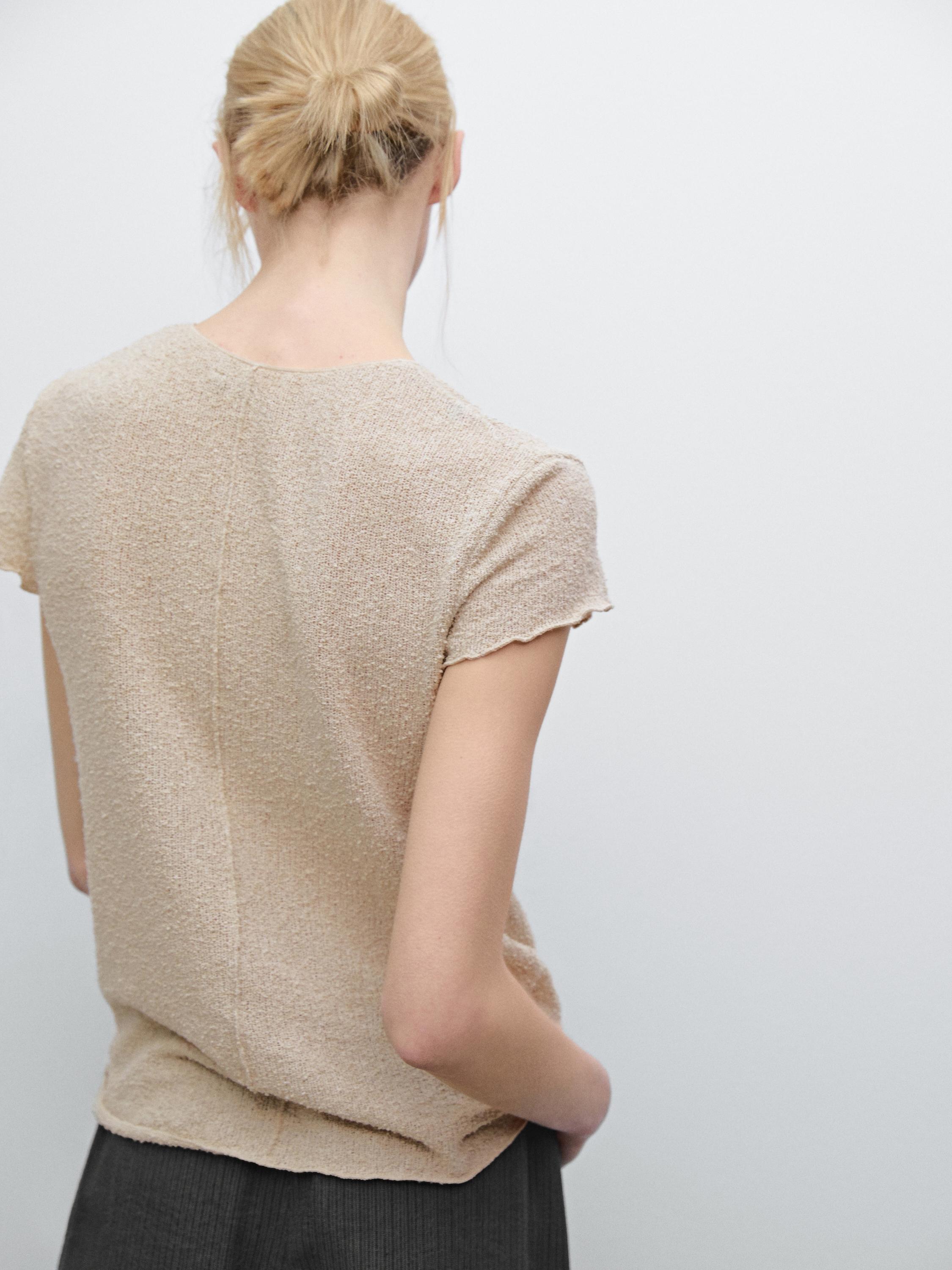 Knit T-shirt with wavy trim detail - Stone | ZARA United States