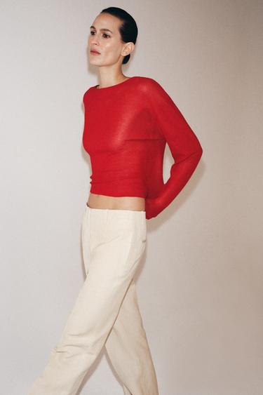 Zara 鏤空手工藝術風格針織衫 - 紅色