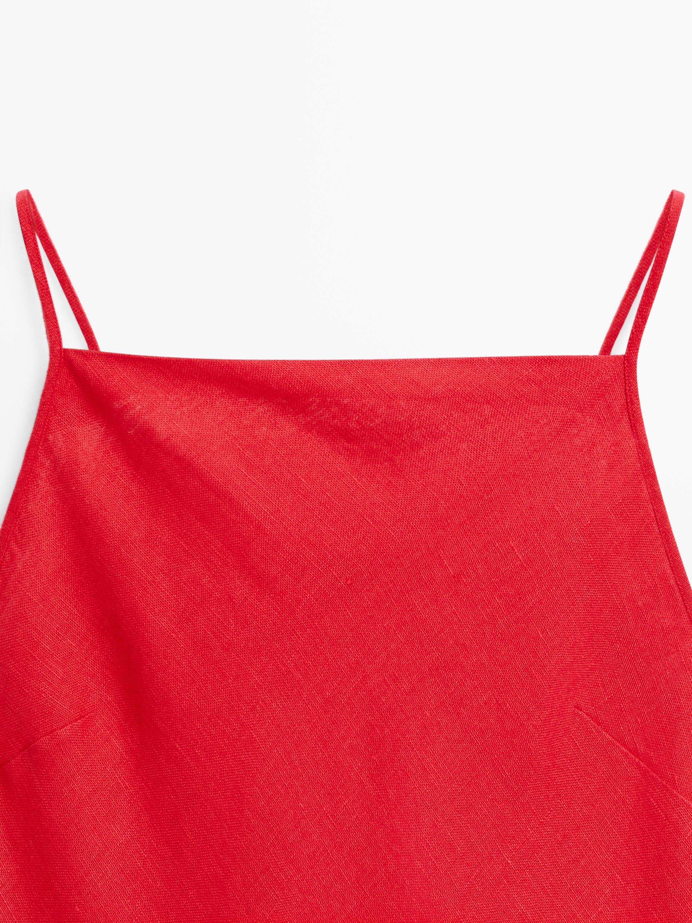 Linen midi dress with straight neckline