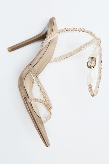 SANDALIA TACÓN APLIQUES - Gris Topo de Zara