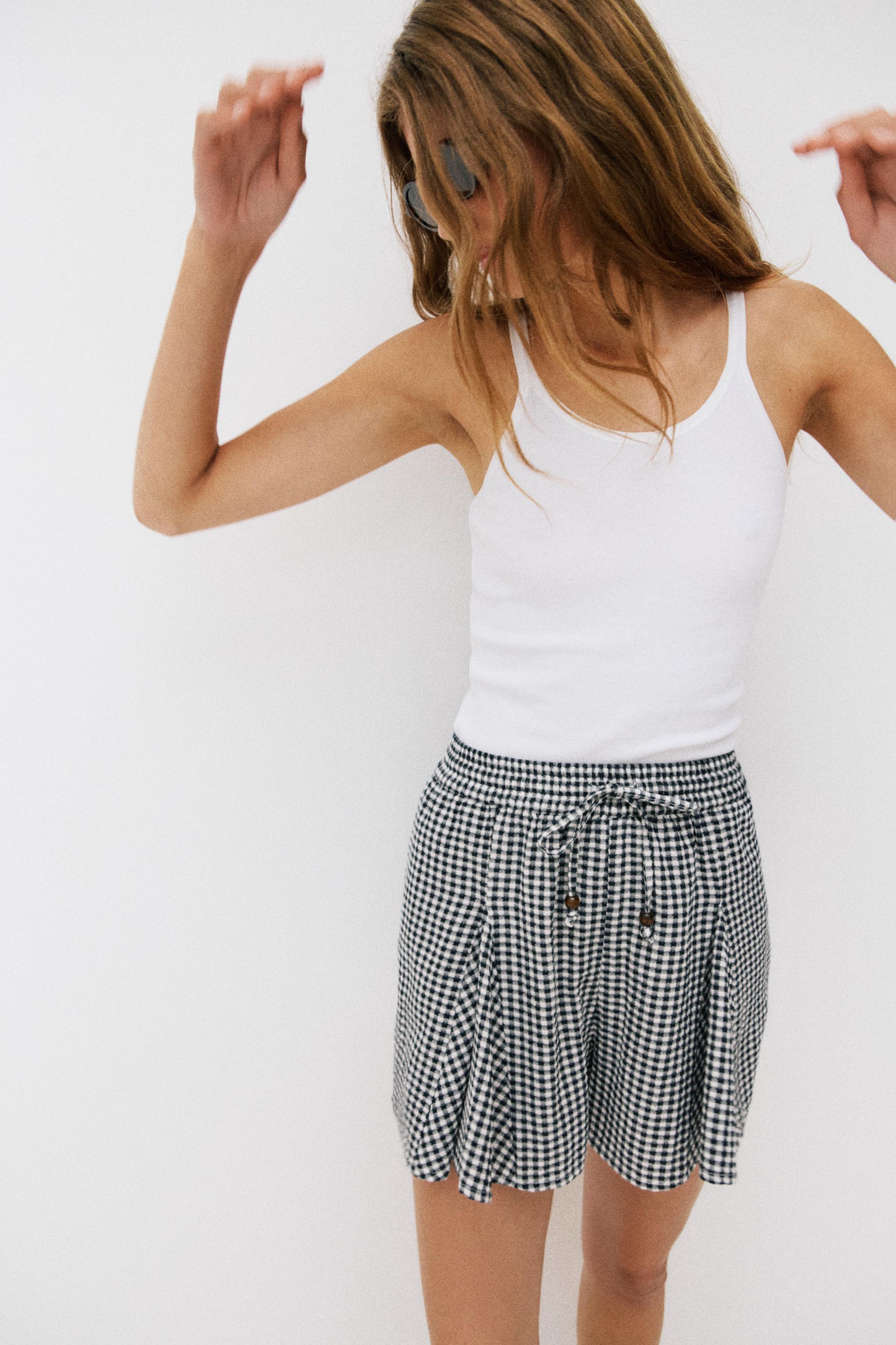 GINGHAM CHECK SKORT WITH RUFFLES — Blue