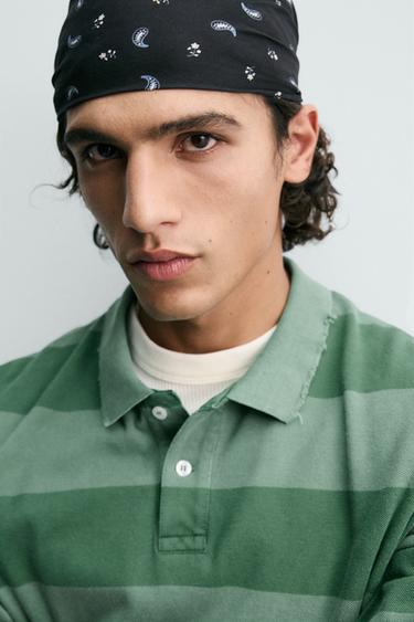 WASHED STRIPED PIQUÉ POLO SHIRT - washed green by Zara - Image 4