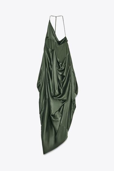ROBE ASYMÉTRIQUE SATINÉE ZW COLLECTION - Kaki de Zara - Image 8