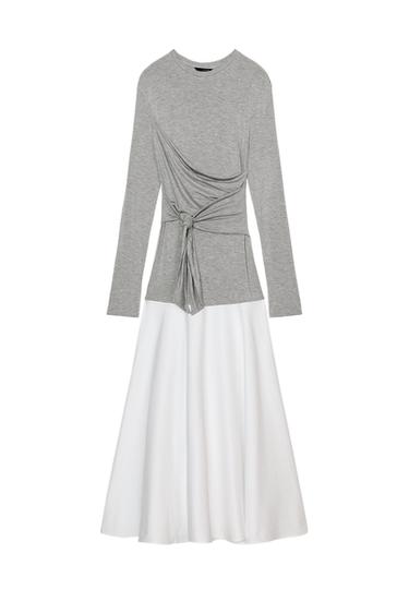 COMBINATION TIE-DETAIL MIDI DRESS