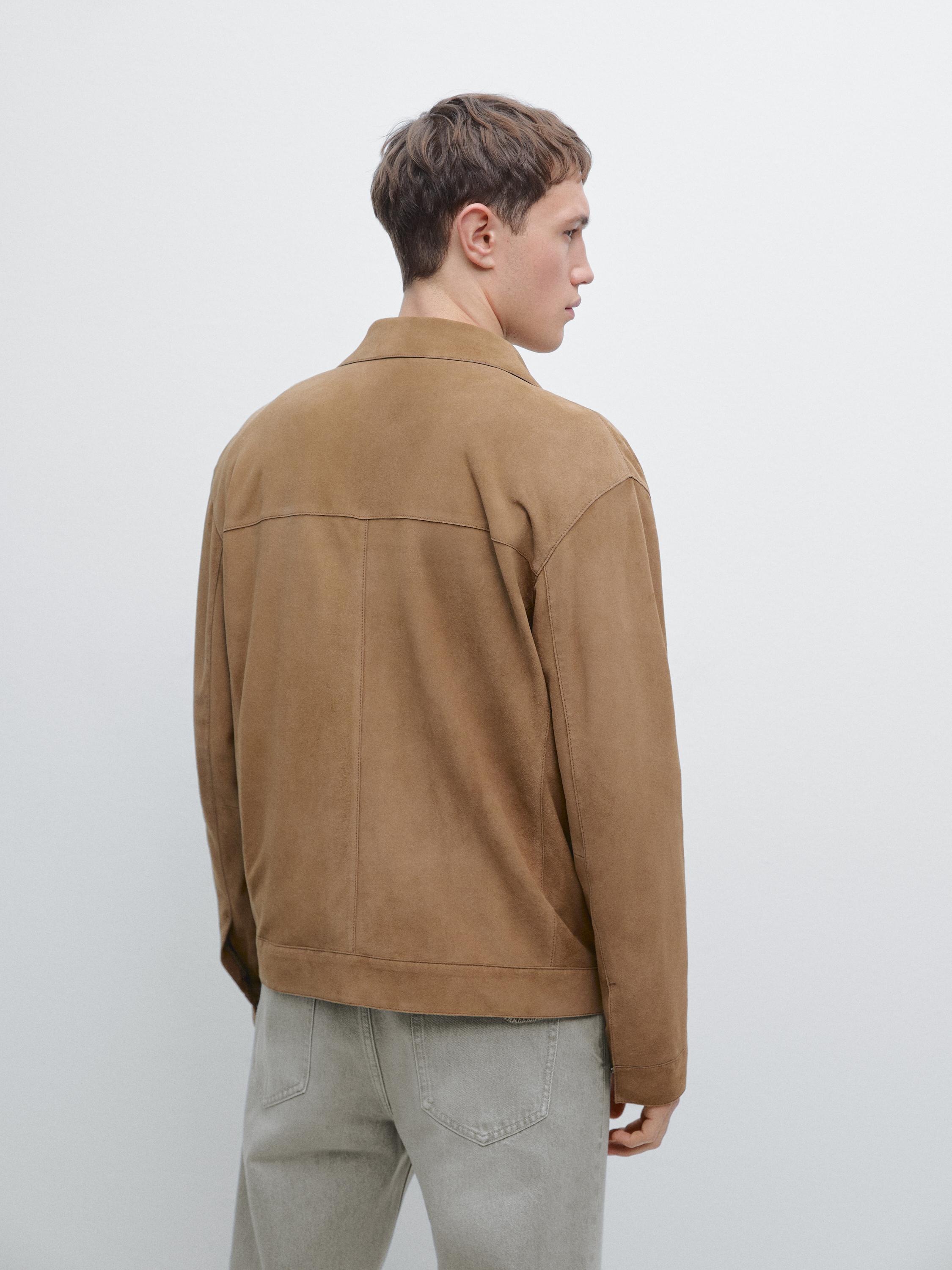 Suede leather jacket with pocket detail