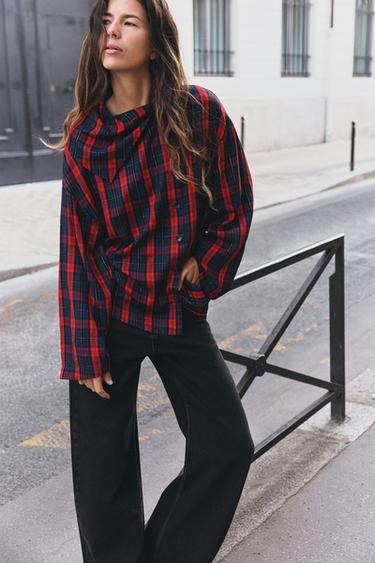 METALLIC YARN CHECKED SHIRT — Red / Navy 1