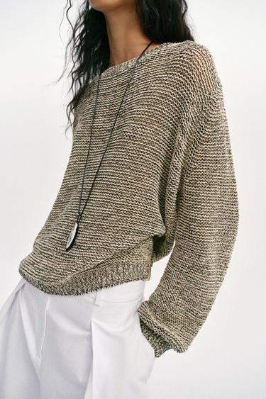 METALLIC THREAD KNIT JUMPER - Black gold by Zara - Image 2
