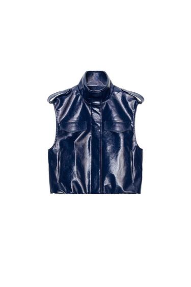 LEATHER EFFECT WAISTCOAT WITH TABS - Blue by Zara