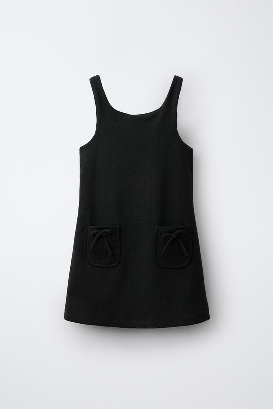 ზოლიანი კაბა ჯიბეებით და ბანტებით - Zara-ს Anthracite grey - სურათი 0