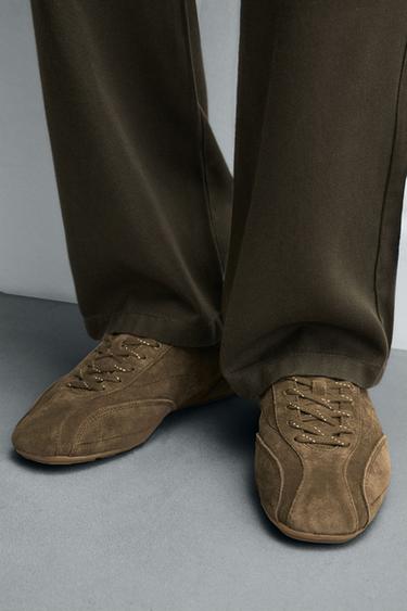 ULTRA-THIN SOLE LEATHER TRAINERS - Khaki Green by Zara - Image 2