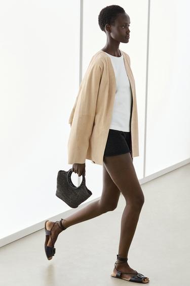 Zara Suede leather shirt with snap button detail - Yellow