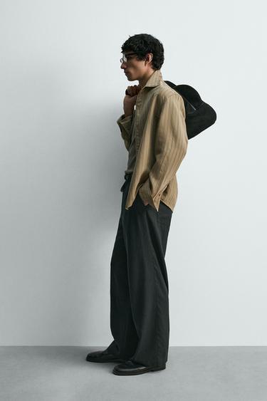 STRIPED FLOWING SHIRT - Khaki by Zara - Image 3