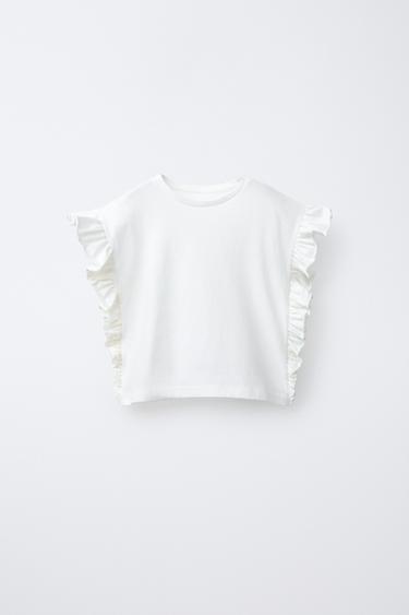 CAMISETA LISA VOLANTES - Crudo de Zara