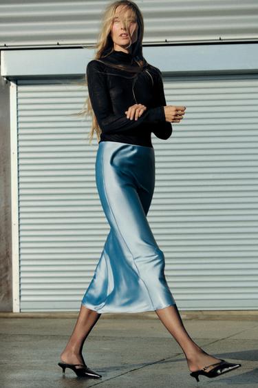 SATIN MIDI SKIRT - Blue / Steel by Zara