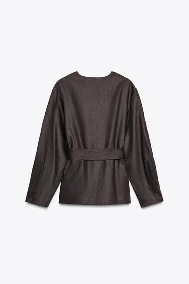 KIMONO LIN CEINTURE ZW COLLECTION - Marron de Zara - Image 9