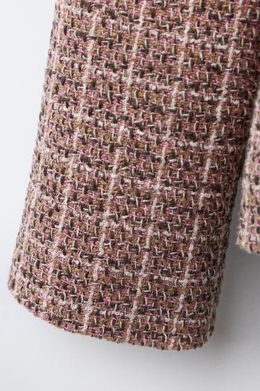 VESTE STRUCTURÉE À CARREAUX ET NŒUDS EN VELOURS - Rose pastel de Zara - Image 3